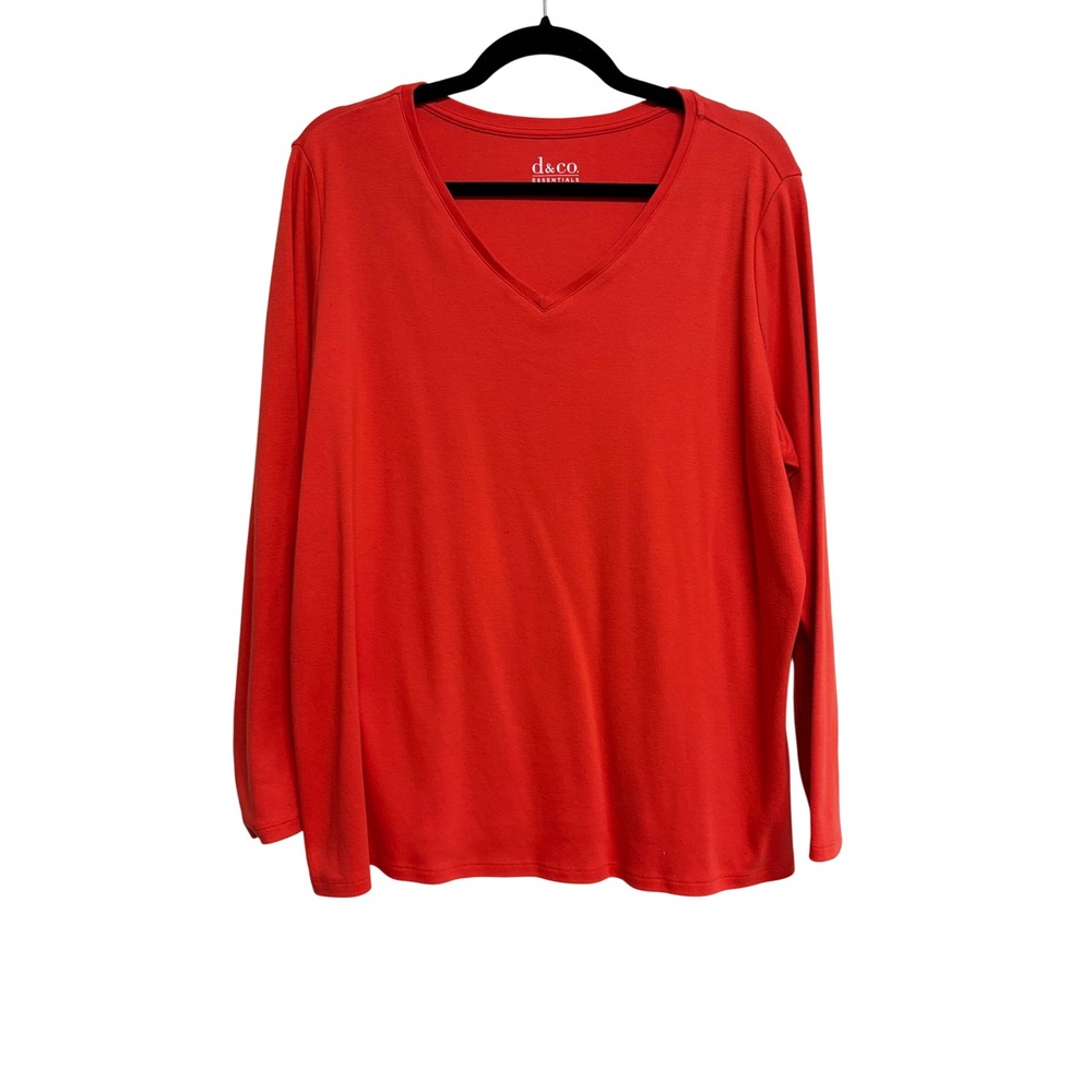 D&Co. Essentials, Long Sleeve V-Neck Shirt,‎ Orange-Red, Women's Plus Size 1X
